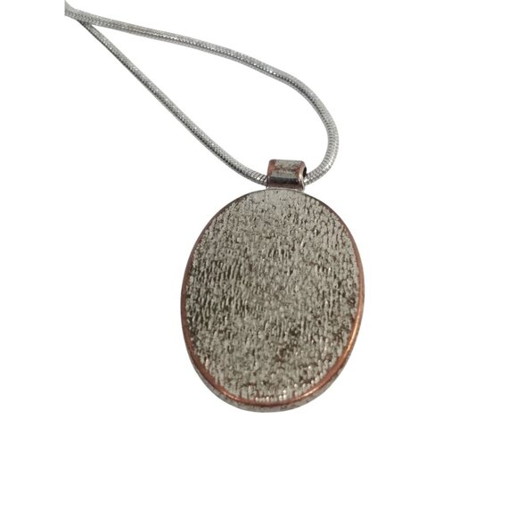 Faux Opal Confetti Oval Pendant Necklace Iridescent Silver-toned Chain Vintage - Picture 6 of 6